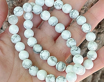 Handmade White Howlite Gemstone Bracelet: 8mm Beaded Stacking Jewelry