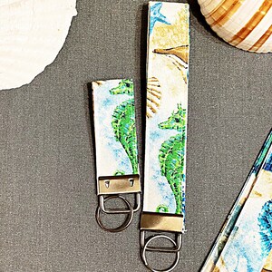 Ocean fabric keychain, Fabric key fob, Small Fabric Keychain, Lanyard for wrist, Keychain wrist strap, Mini fabric keychain, Summer keychain