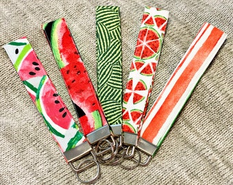Watermelon Keychain, Red and Green Lanyard for Wrist, Keychain Wristlet, Key Fob Wristlet, Key wrist Strap, Cotton Fabric Keychain for wrist