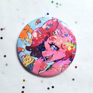 Pinkie Pie Holographic Pins | 44mm / 1.7 inch Button Pins | MLP fanart