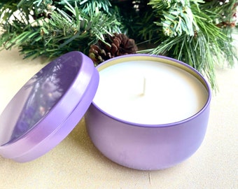 8 oz soy candle in tin | Decorative Candle |Essential Oil Candle | Lavender Scented Candles | Aromatherapy  Candles | Purple Candle Gift
