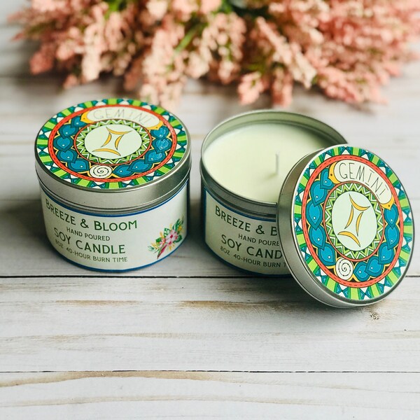 Gemini Candle Gift Set |Zodiac Soy Candle | 8 oz Candle | Birthday Candle | Birthday Idea | Soy Candle Gift | Gift for Gemini |