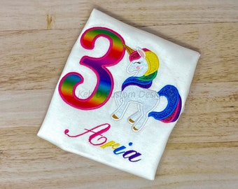Rainbow Unicorn Birthday Shirt, Girls Birthday Shirt, Personalized Shirt, Embroidered Shirt, Birthday Shirt, Unicorn Party Shirt