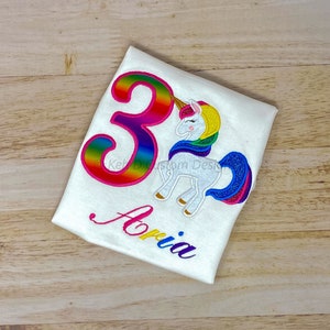 Rainbow Unicorn Birthday Shirt, Girls Birthday Shirt, Personalized Shirt, Embroidered Shirt, Birthday Shirt, Unicorn Party Shirt