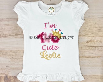 Girls 2nd Birthday Embroidered Shirt, Pink and Gold, Personalized