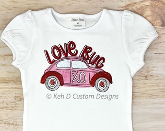 Love Bug Valentines Day Shirt, Girls Valentines Day Shirt, Love Bug Shirt, Valentines Day Shirt, Pink and Red Valentine&#39;s Day Shirt
