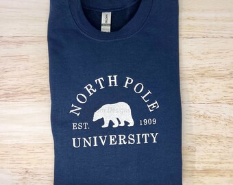 North Pole University Embroidered Adult Christmas Sweatshirt, Winter Sweatshirt, North Pole University Sweatshirt, Christmas Sweatshirt