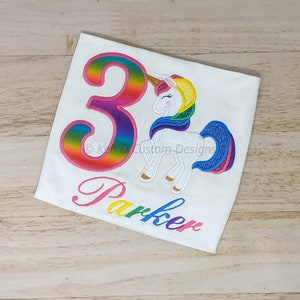 Rainbow Unicorn Birthday Shirt, Girls Birthday Shirt, Personalized Shirt, Embroidered Shirt, Birthday Shirt, Unicorn Party Shirt