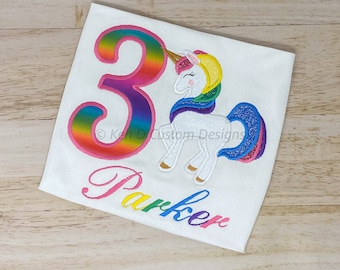 Rainbow Unicorn Birthday Shirt, Girls Birthday Shirt, Personalized Shirt, Embroidered Shirt, Birthday Shirt, Unicorn Party Shirt
