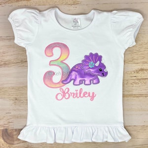 Girl Dinosaur Birthday Shirt, Girls 3rd Birthday Shirt, Personalized Shirt, Embroidered Shirt, Birthday Shirt, Dinosaur Shirt, Girl Dinosaur