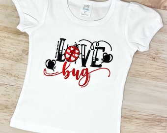 Love Bug Girl's Valentines Day Shirt, Valentines Day Shirt, Kid's Valentine Day Shirt, Ladybug Embroidered Shirt, Red and Black
