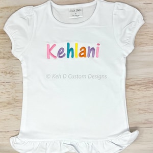 Girls Personalized Name Shirt, Girls Rainbow Name Shirt, Girls Personalized Embroidered Shirt