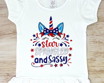 Girl's 4th of July Shirt, Star Spangled and Sassy 4th of July Shirt, Kid's 4th of July Shirt