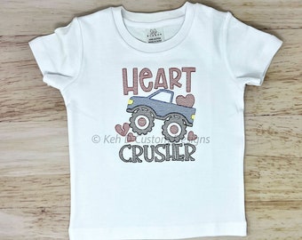 Heart Crusher Valentine Shirt, Boy&#39;s Valentines Day Shirt, Valentines Day Shirt, Kid&#39;s Valentine Day Shirt, Embroidered Shirt