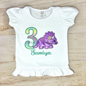 Girl Dinosaur Birthday Shirt, Girls 3rd Birthday Shirt, Personalized Shirt, Embroidered Shirt, Birthday Shirt, Dinosaur Shirt, Girl Dinosaur