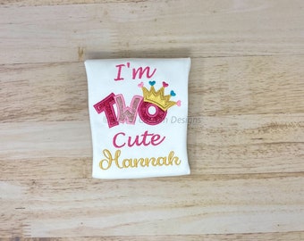 I'm TWO Cute Embroidered 2nd Birthday Shirt, Personalized