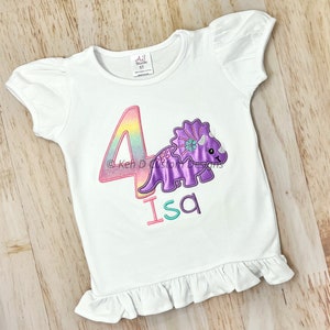 Girl Dinosaur Birthday Shirt, Girls 4th Birthday Shirt, Personalized Shirt, Embroidered Shirt, Birthday Shirt, Dinosaur Shirt, Girl Dinosaur