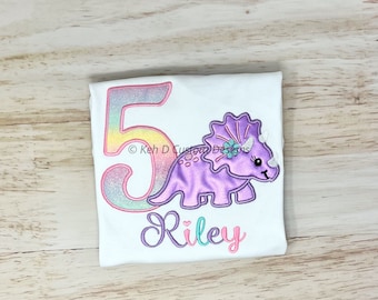 Girl Dinosaur Birthday Shirt, Girls 5th Birthday Shirt, Personalized Shirt, Embroidered Shirt, Birthday Shirt, Dinosaur Shirt, Girl Dinosaur
