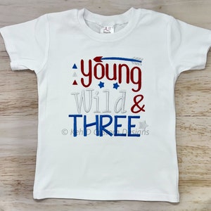 Young Wild and Three Birthday Shirt, Boys 3rd Birthday Shirt, Personalized Shirt, Embroidery Shirt, Birthday Shirt, Kids Birthday Shirt