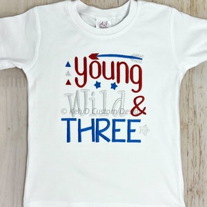 Young Wild and Three Birthday Shirt, Boys 3rd Birthday Shirt, Personalized Shirt, Embroidery Shirt, Birthday Shirt, Kids Birthday Shirt