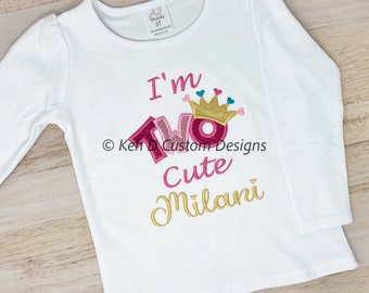 Girls Embroidered 2nd Birthday Shirt, Pink and Gold, Personalized