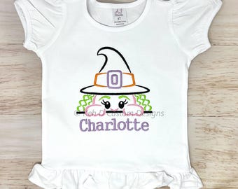 Mädchen-Halloween-Hexe-Hemd, Halloween-Hemd, Mädchen-Hexe-Hemd, personalisiertes Hemd, besticktes Hemd
