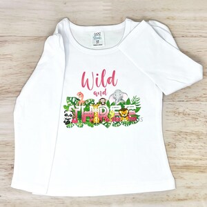 Wild and THREE Birthday Shirt, Girls&#39; 3rd Birthday Shirt, Jungle 3rd Birthday Shirt, Girl Birthday Shirt, Jungle Themed Birthday Shirt