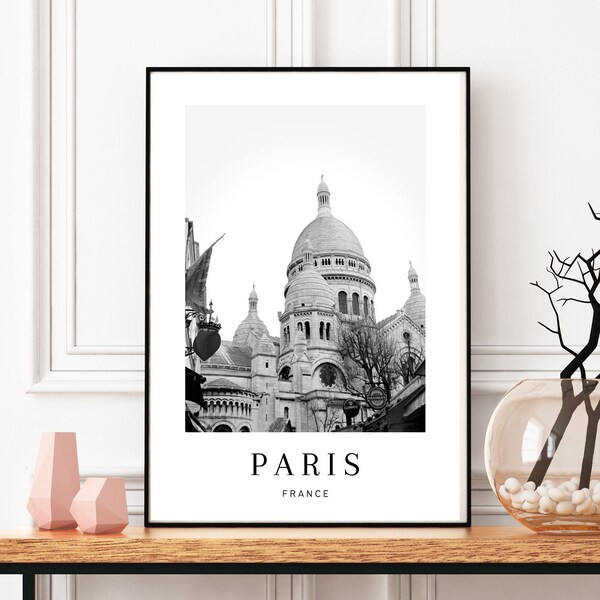 Paris Poster Print - Paris Art Print - Paris wall art - Monmartre Sacre Couer photo-  Paris black white Photography - French architecture