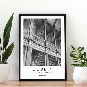 Dublin Ireland Travel Poster black and white - Europe Library Photo - Trinity Library Photo - Wall art decor - Books - Coffee shop photo