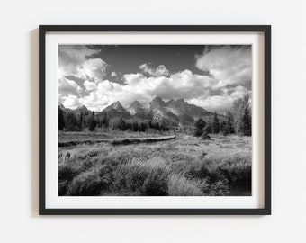 Grand Tetons Photo black & white - National Park print - Grand Tetons - Mountain art print - Landscape photo - Wall decor - Wall art