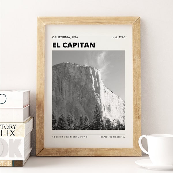 Yosemite El Capitan Poster black & white - Yosemite National Park print - Mountain art print - Landscape photo - Wall decor - Wall art