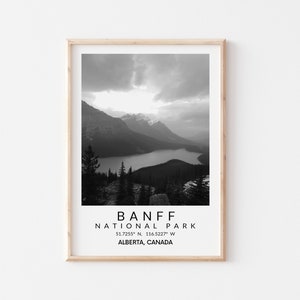 Banff National Park Alberta Canada Travel Poster black & white - National Park print - Mountain art print - Nature Wall decor - Wall art