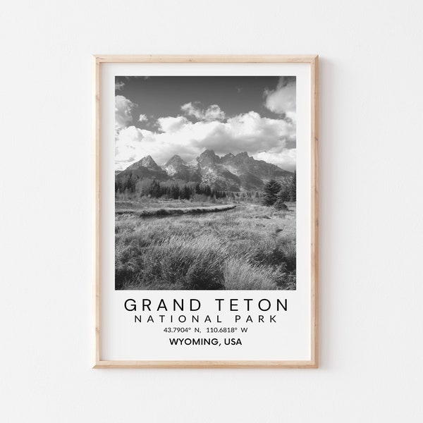 Grand Teton Poster black & white - National Park print - Grand Tetons - Mountain art print - Landscape photo - Wall decor - Wall art