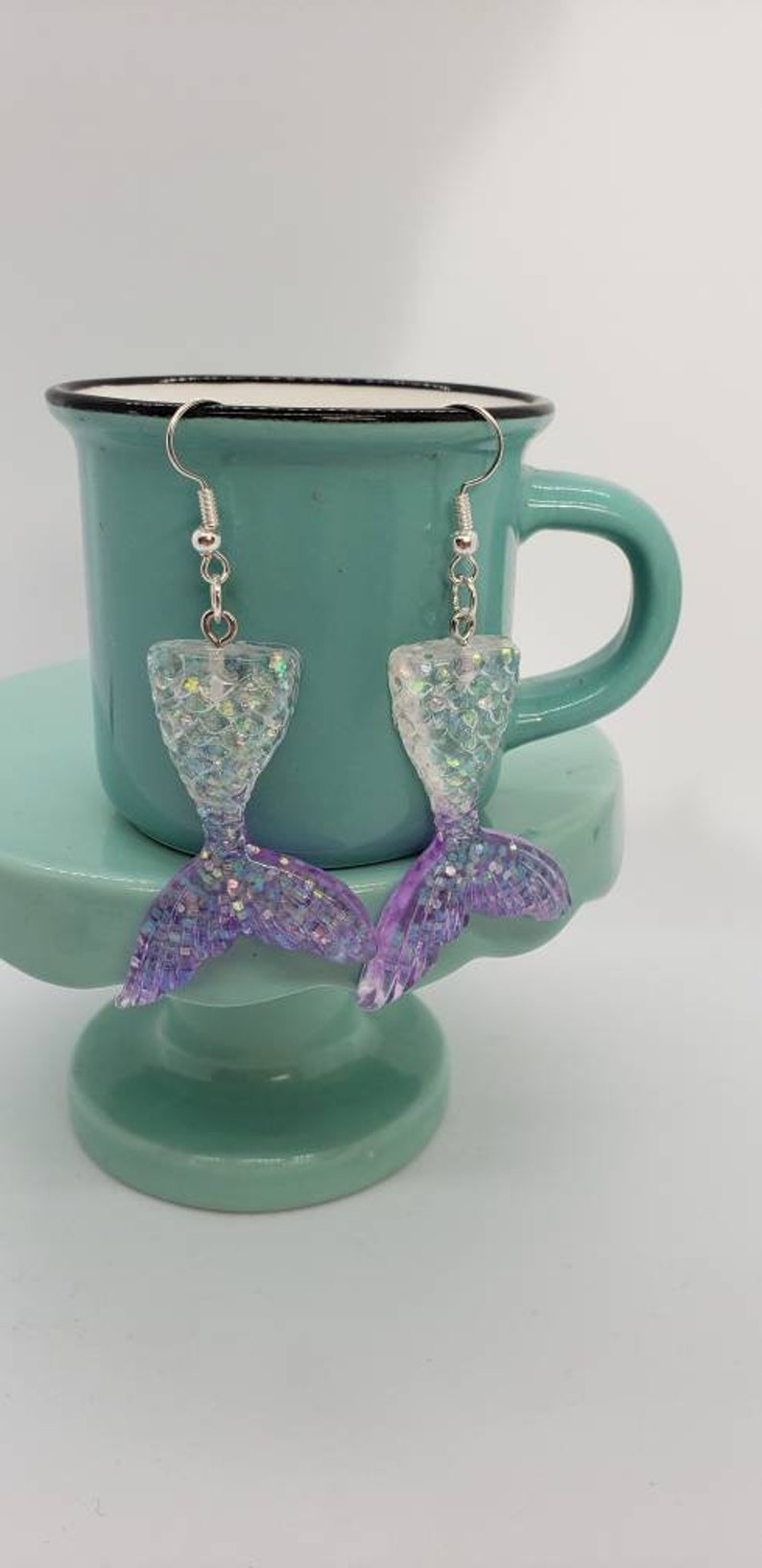 Clear to Purple Glittery Mermaid Tail Dangles