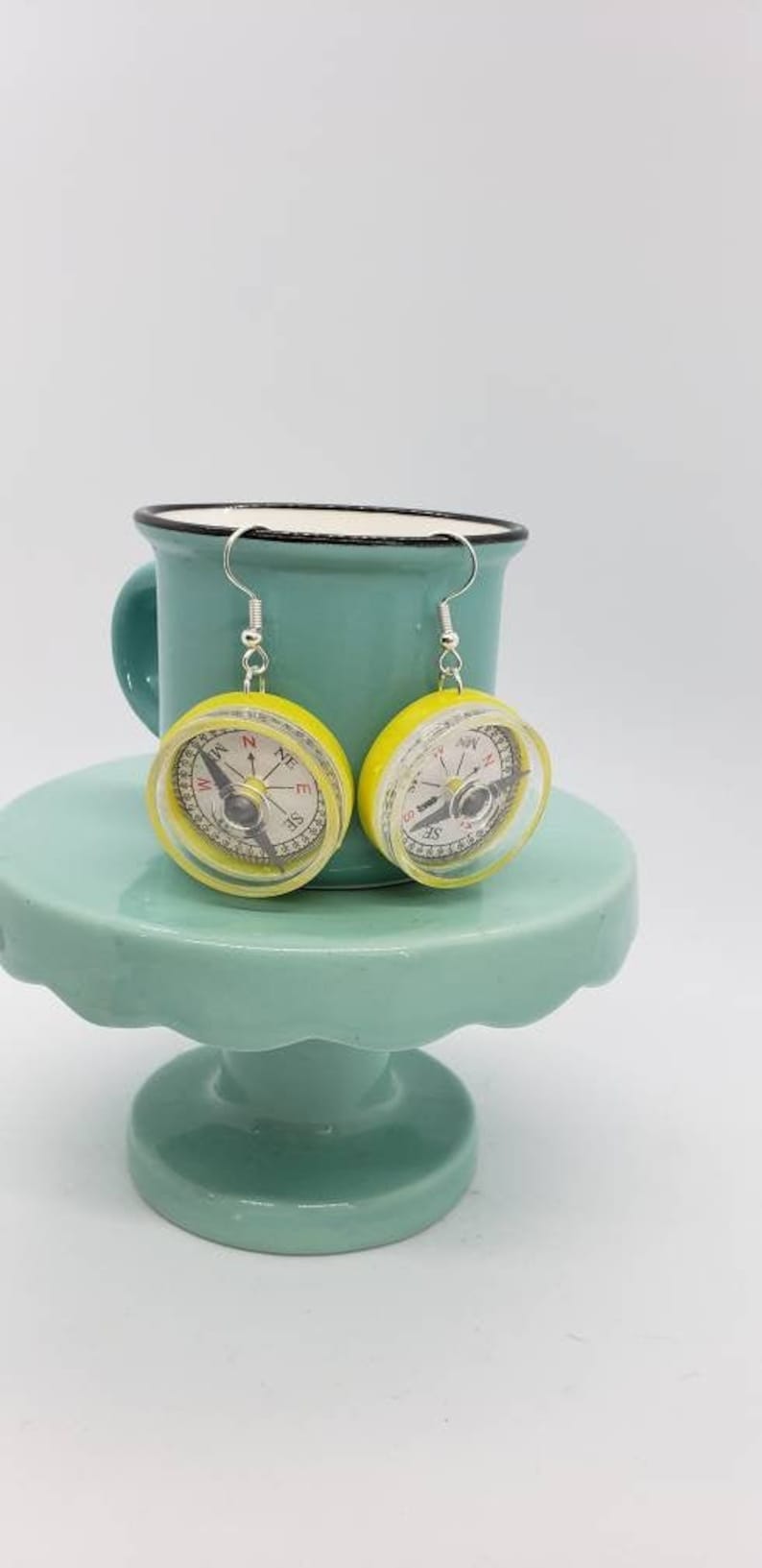 Neon Compass Dangle Earrings Yellow