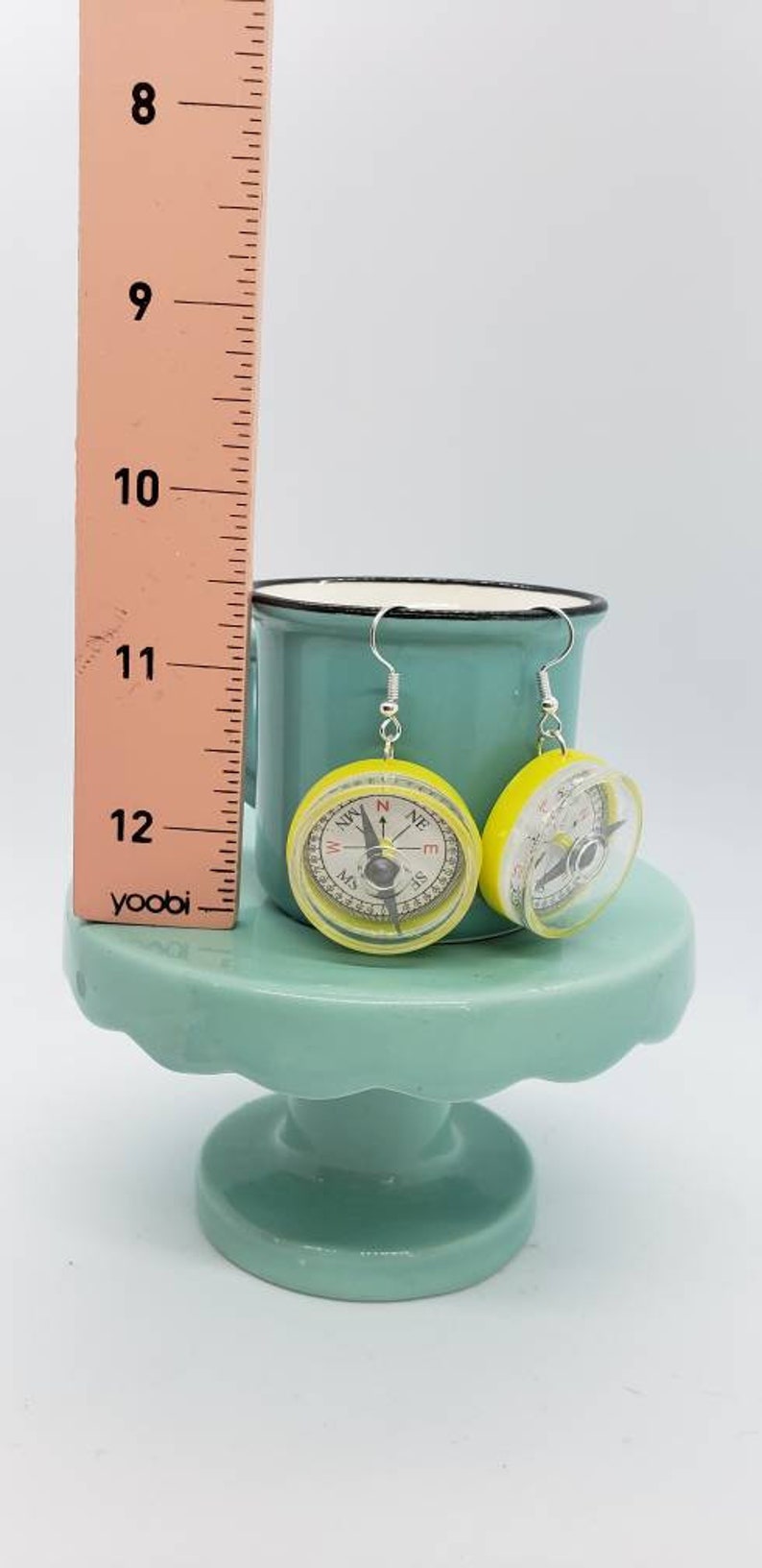Neon Compass Dangle Earrings Yellow