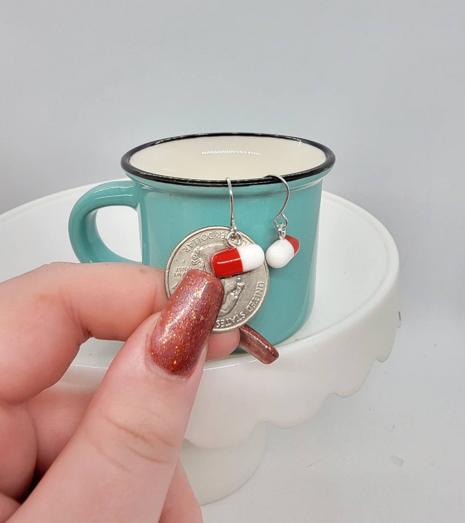 Pill Dangle Earrings Red Etsy