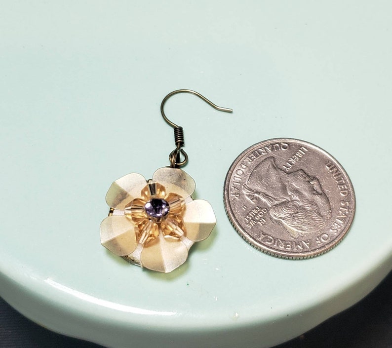 Tan Iridescent Dangle Flower Earrings