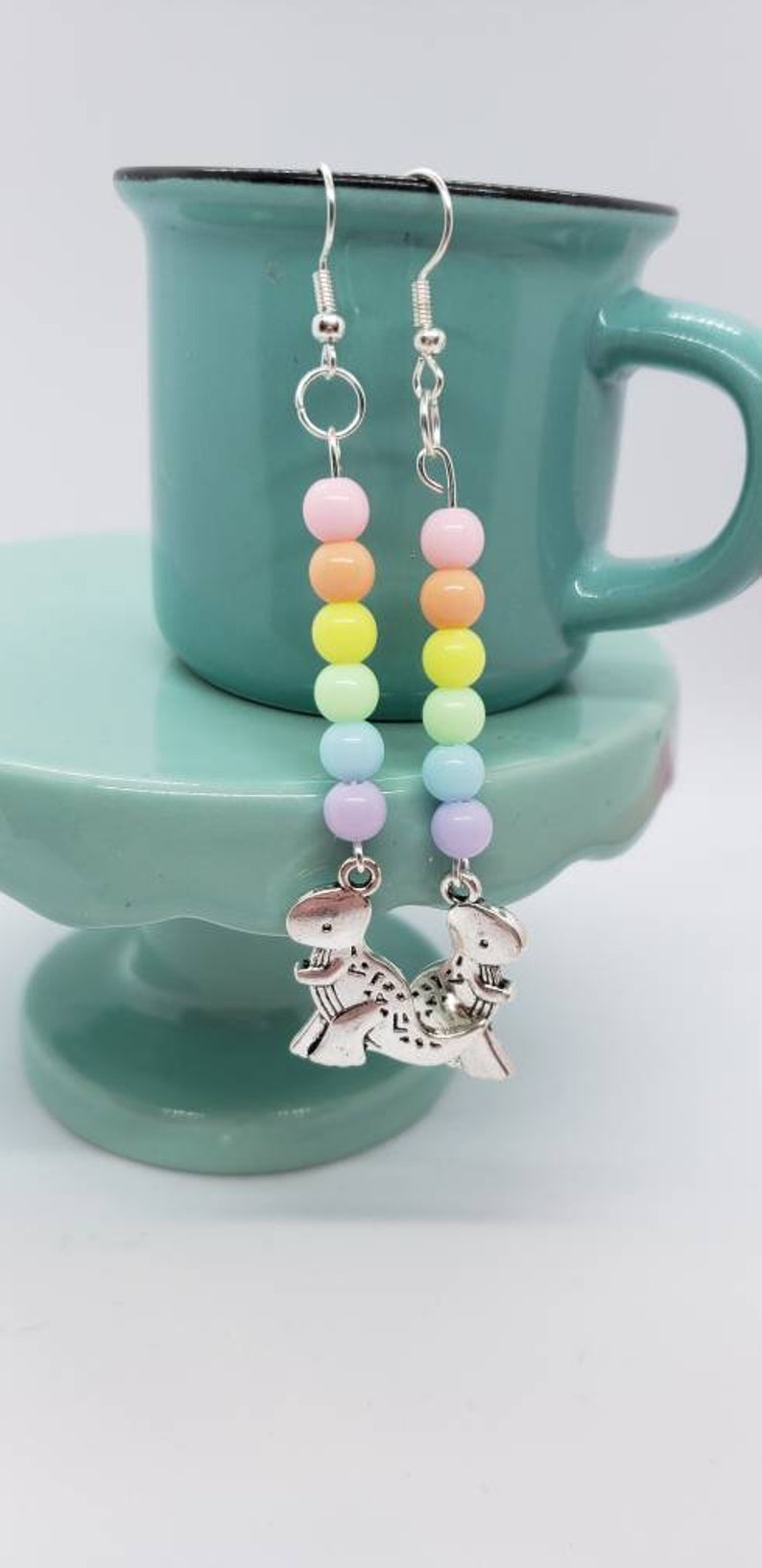 Pastel Rainbow Dinosaur Dangle Earrings