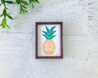 Summer Decor Pineapple Mini Framed Wood Sign Modern Home Farmhouse Decor