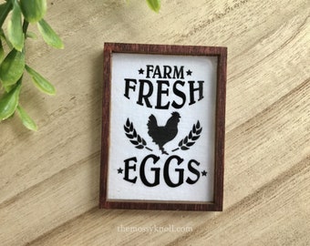 Wood Framed Miniature Sign | Farmhouse Type | Tiered Tray Décor | Handmade in U.S.A. - Farm Fresh Eggs