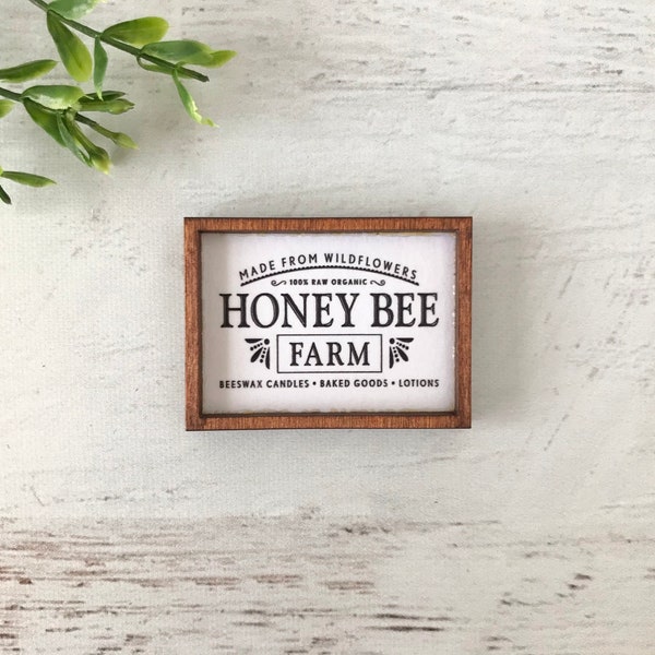 Wood Framed Miniature Sign | Farmhouse | Tiered Tray Décor | Handmade in U.S.A. - Honey Bee Farm • Beeswax Candles • Baked Goods • Lotions