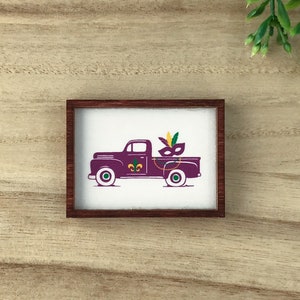 Wood Framed Miniature Sign | Tiered Tray Décor - Mardi Gras Truck