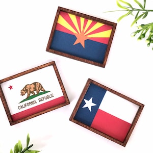 Wood Framed Miniature Sign | Farmhouse Type | Tiered Tray Décor | Handmade in U.S.A. - USA State Flag