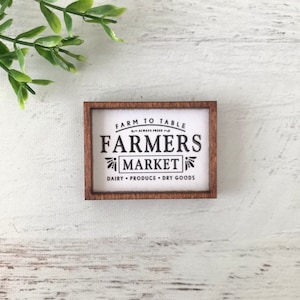 Wood Framed Miniature Sign | Farmhouse Type | Tiered Tray Décor | Handmade in U.S.A. - Farmer&#39;s Market • Dairy • Produce • Dry Goods