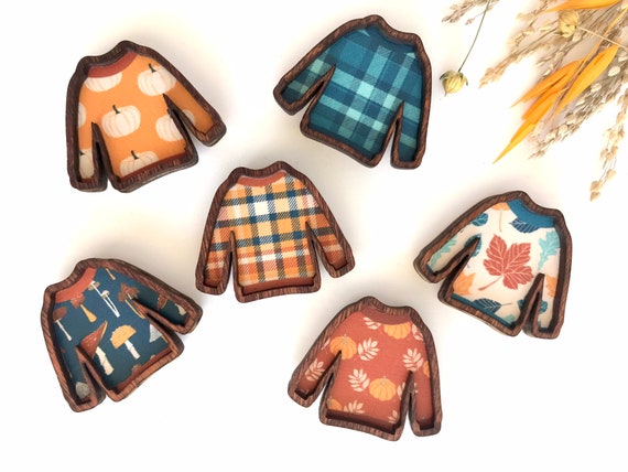 Wood Framed Miniature Sign | Farmhouse Type | Tiered Tray Décor | Handmade in U.S.A. - Extra Mini Fall Sweater With Magnet