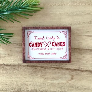 Wood Framed Miniature Sign | Tiered Tray Décor | Christmas Ornament Option - Kringle Candy Co. • Candy Canes • Gingerbread & Hot Cocoa