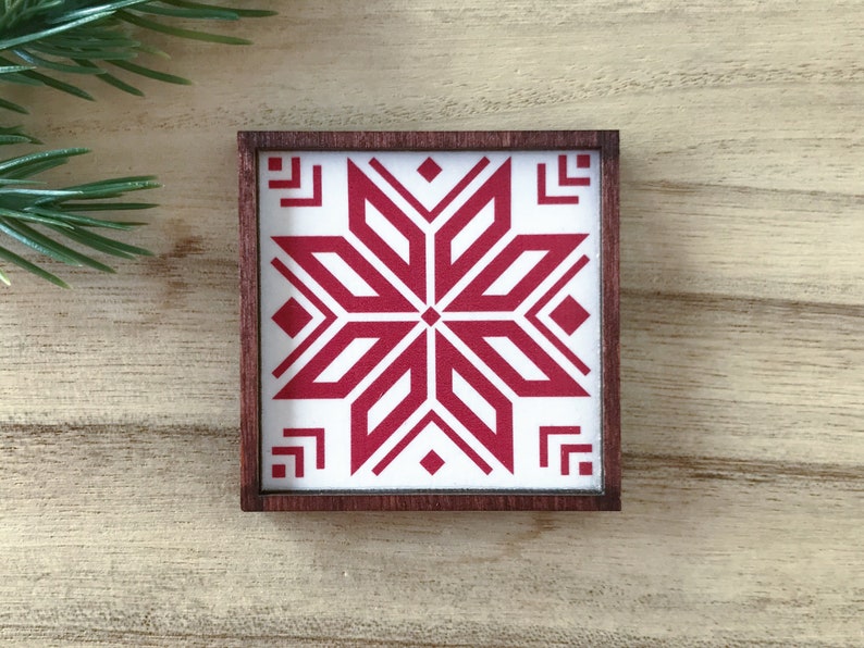 Wood Framed Miniature Sign Tiered Tray Décor Christmas Ornament Option Nordic Sweater Snowflake image 7