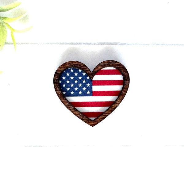 Wood Framed Miniature Sign | Farmhouse Type | Tiered Tray Décor | Handmade in U.S.A. - Extra Mini American Flag Hearts With Magnet