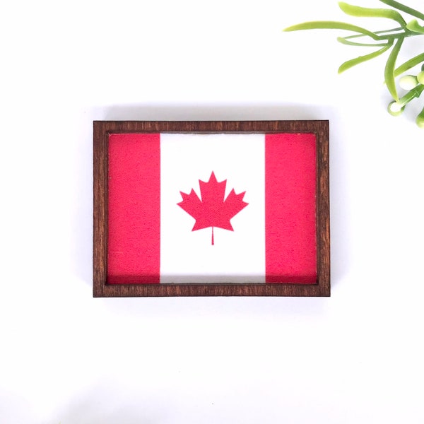 Wood Framed Miniature Sign | Farmhouse Type | Tiered Tray Décor | Handmade in U.S.A. - Canadian Flag